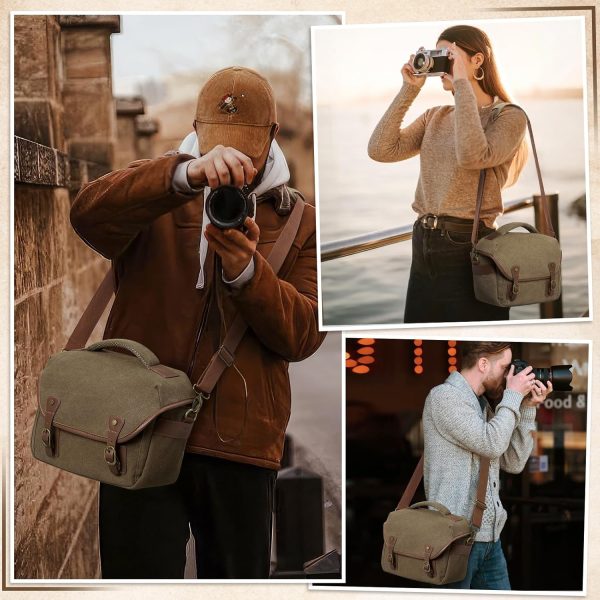 RAINSMORE Canvas Camera Bag, DSLR/SLR/Mirrorless Small Camera Sling Bags Cross-body Camera Case, Compact Shoulder Bag for Photographers with Rain Cover Vintage Sling Bags for Men and Women, Khaki - Image 7