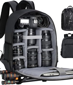 TARION Camera Backpack Bag Small - Professional DSLR Camera Bag with Waterproof Rain Cover Laptop Compartment Photograhy Backpack Case Black TB-S